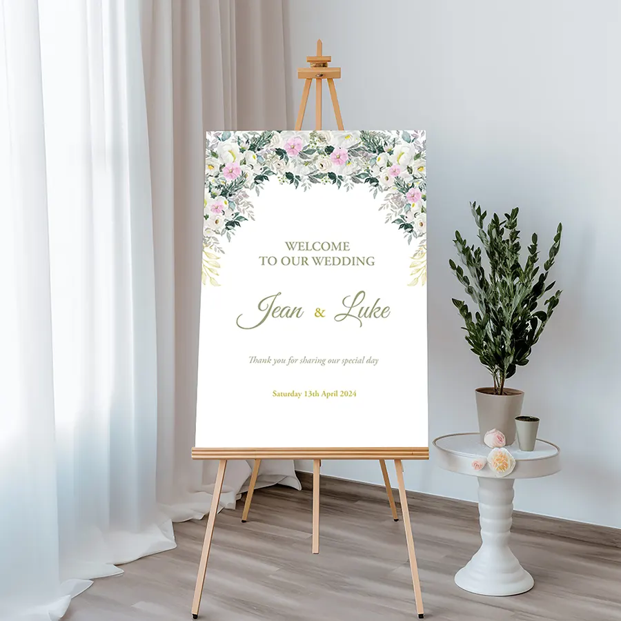 Pink and Green Floral Welcome Sign