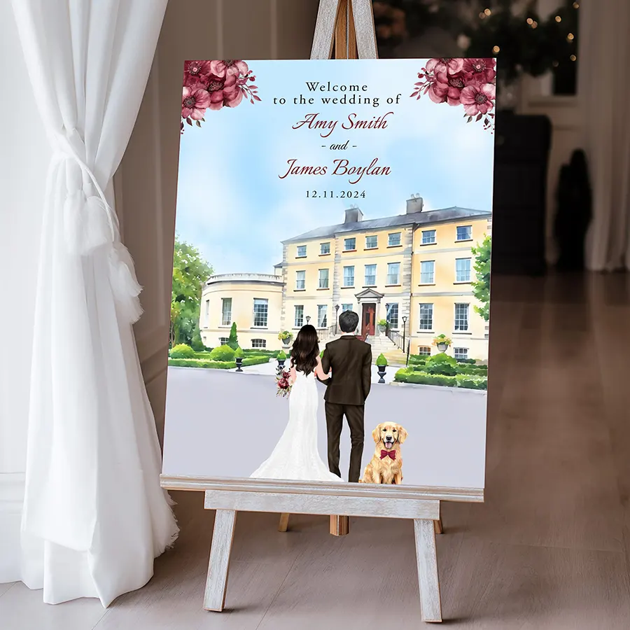 Welcome-Sign-Design with Couple, Pet and Venue