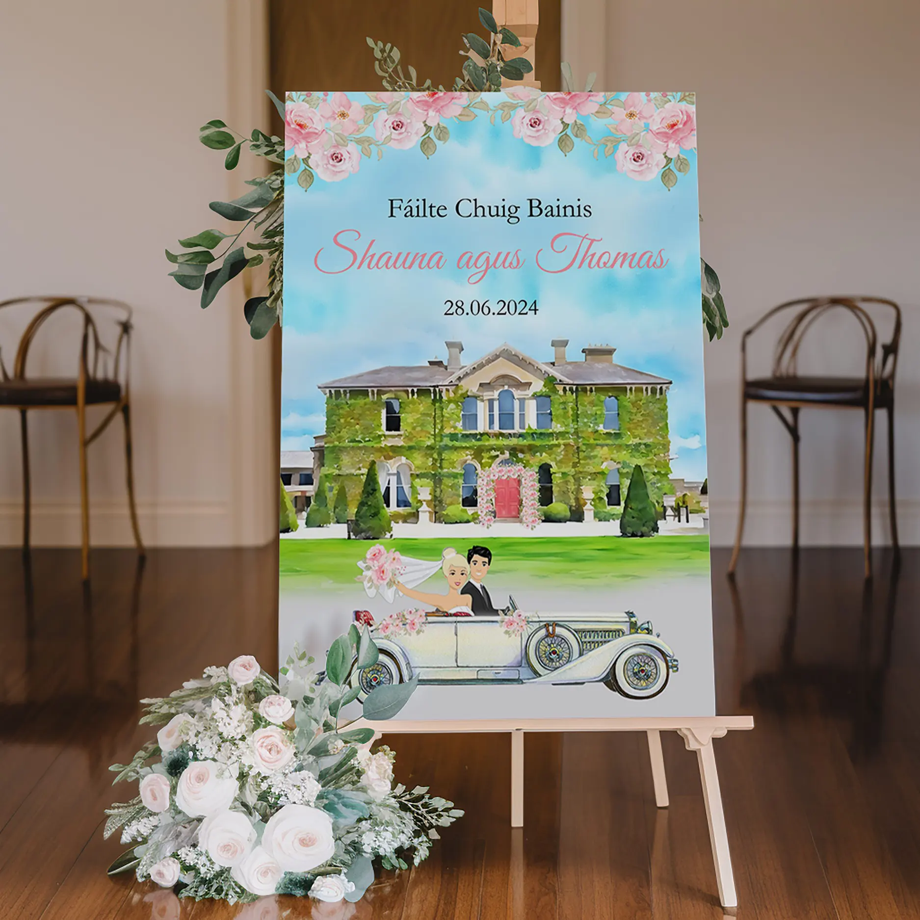 Welcome-Sign-Design with Wedding Car