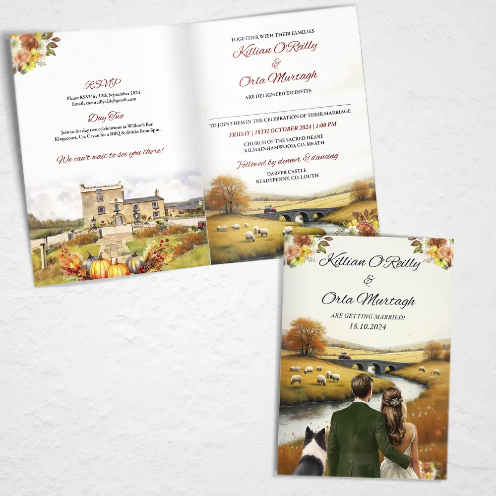 Autumnal Folded Farm Theme Invitations