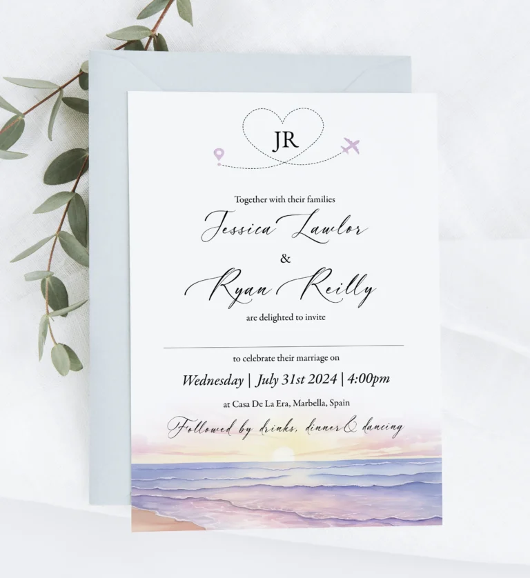 Beach Watercolour Wedding Invitation