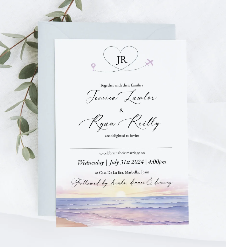 Beach Watercolour Wedding Invitation