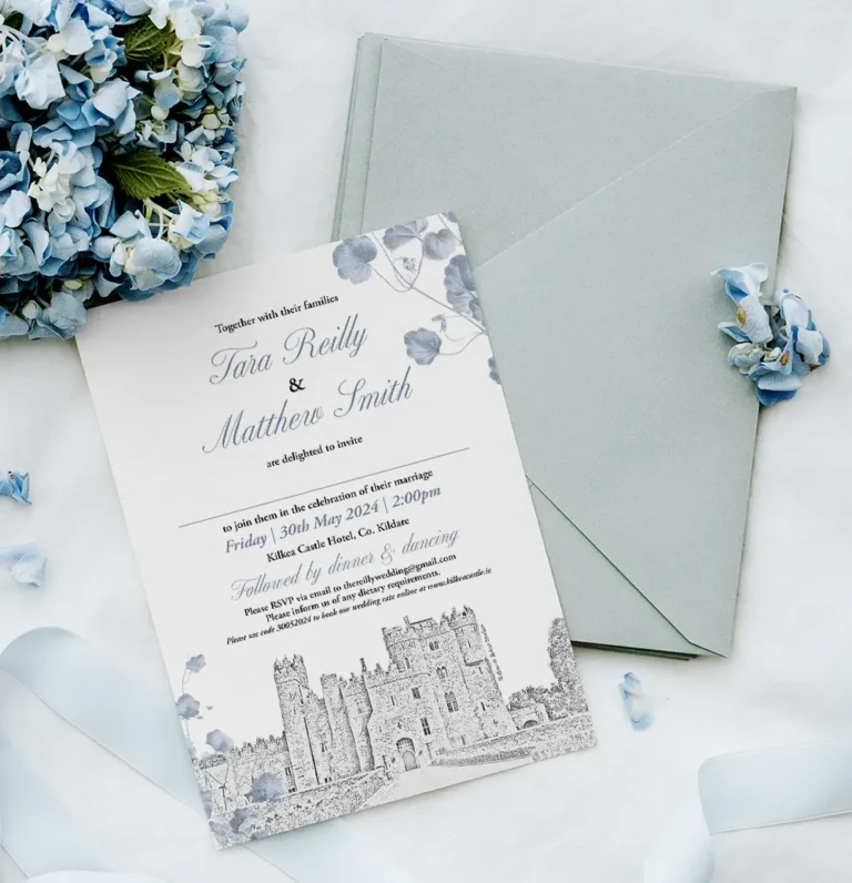 Blue Kilkea Castle Blue Wedding Invitation