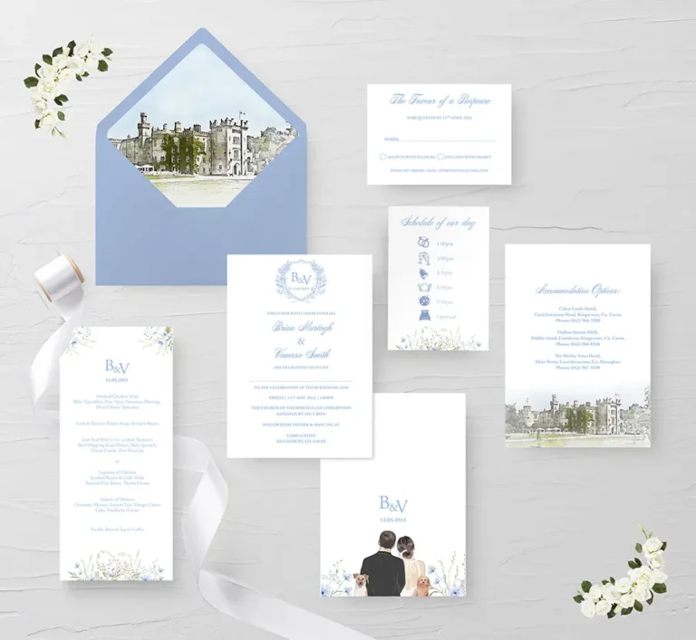 Cabra Castle Blue Wedding Stationery Suite
