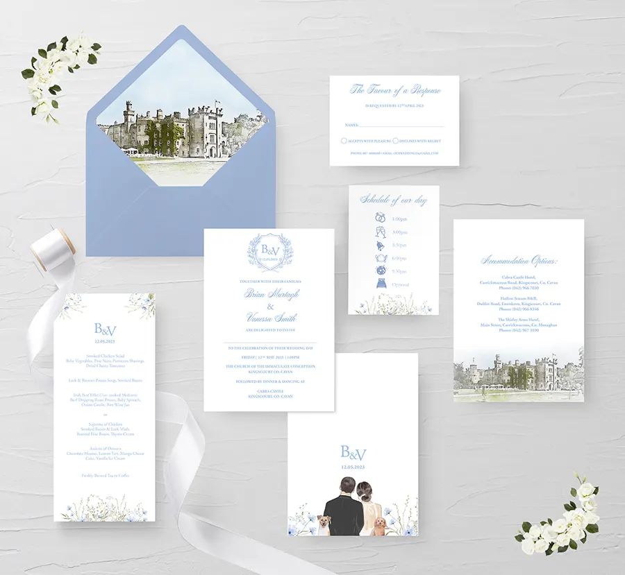 Cabra Castle Blue Wedding Stationery Suite