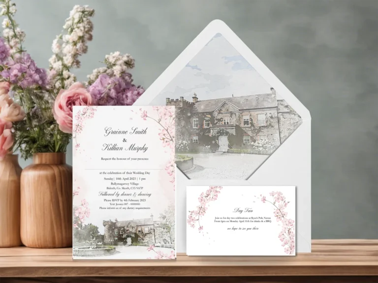 Cherry Blossom Ballmagarvey Village Wedding Invitation