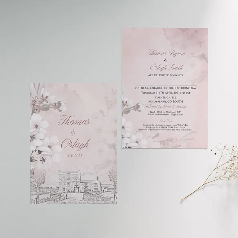 Cherry Blossom Wedding Invitation with Venue Sketch