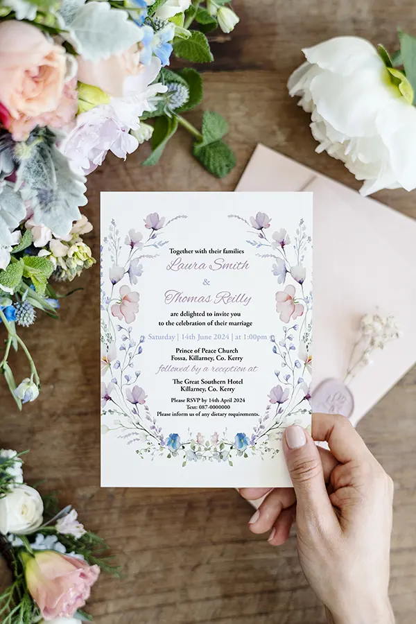 Colour Pink and Blue Floral Wedding Invitation