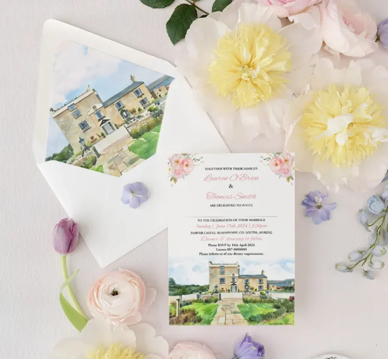 Darver Castle Wedding Invitation and Envelope