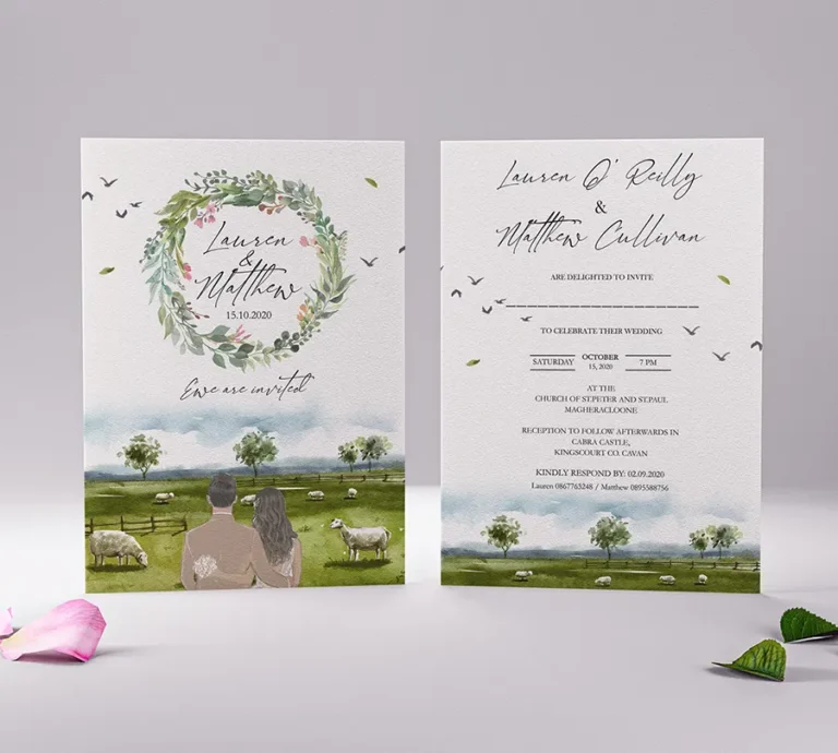 Double Sided Farm Themed Wedding Invitation