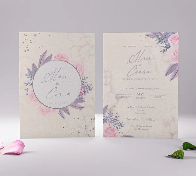 Double Sided Pink and Purple Wedding Invitation