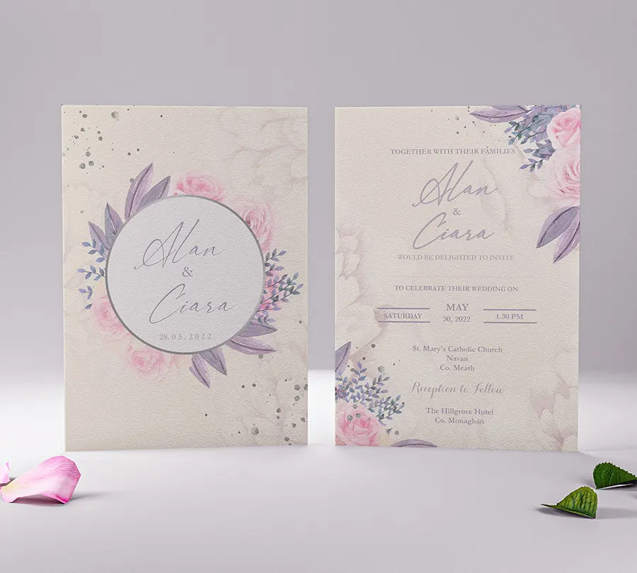 Double Sided Pink and Purple Wedding Invitation