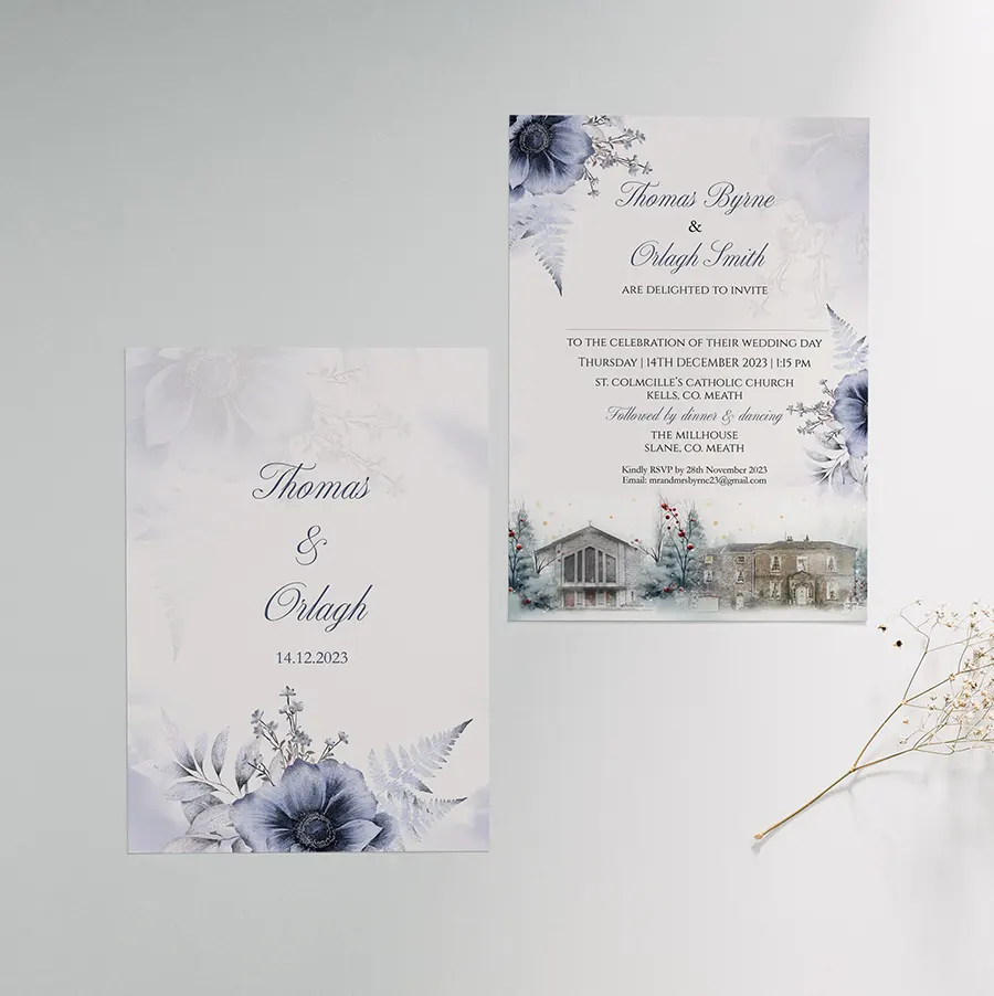Double Sided Wedding Venue Winter Wedding Invitation