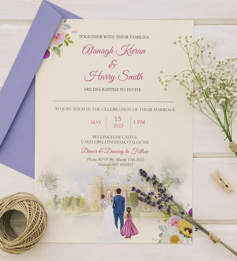 Family Sketch Wedding Invitation