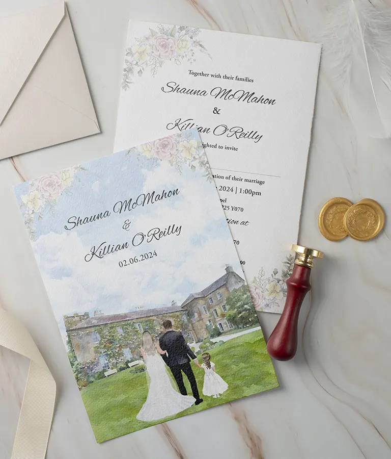 Family and Wedding Venue Sketch Invitation