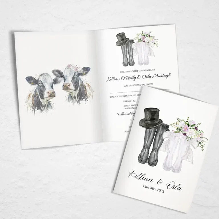 Farm themed wedding invitation with cows