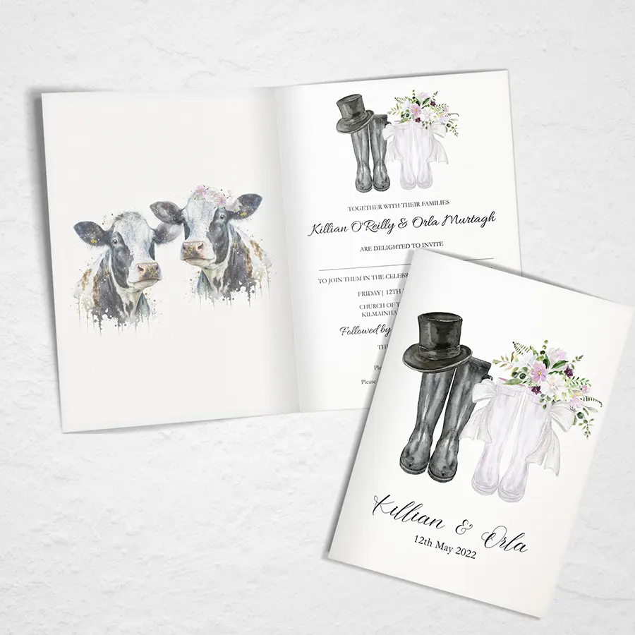 Farm themed wedding invitation with cows