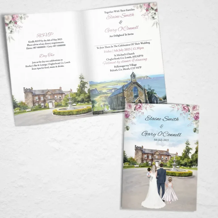 Folded Family with Venue Wedding Invitations