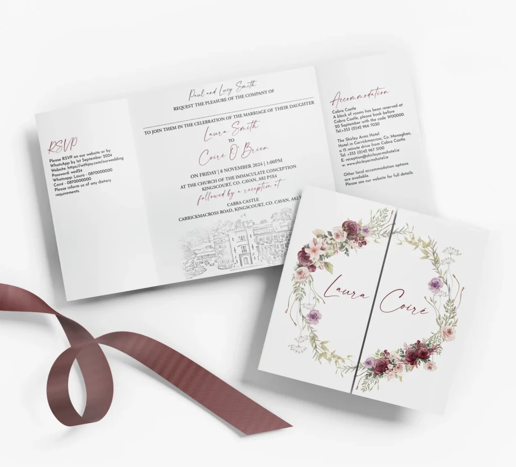 Gatefold Winter Burgundy Wedding Invitation