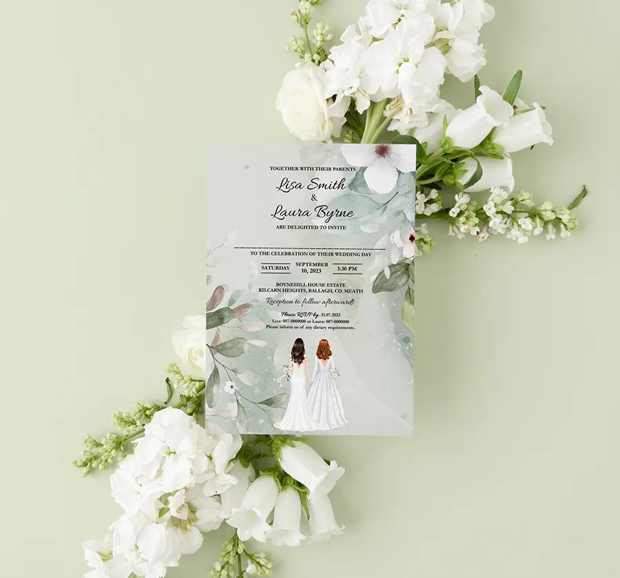 Green Design Floral Wedding Invitation