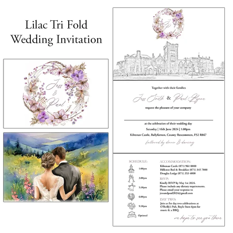 Lilac Floral Tri Fold Wedding Invitation