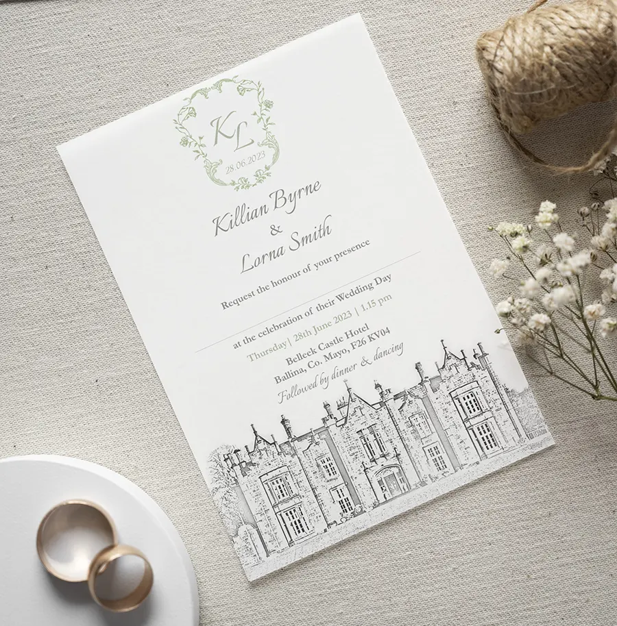 Sage Green Classic Wedding Invitation with Crest