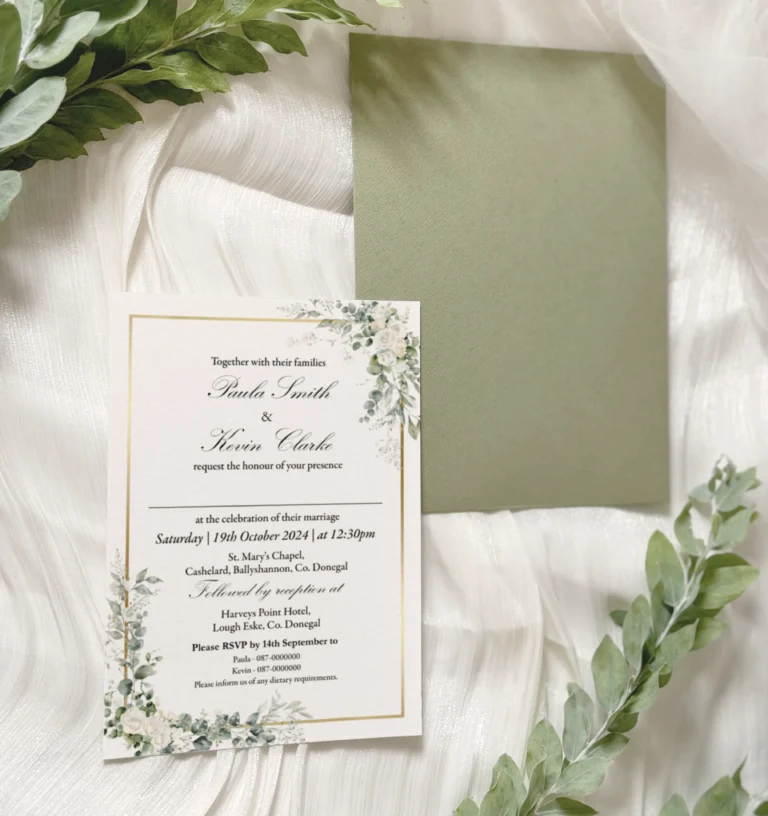 Sage Green & Gold wedding invitation