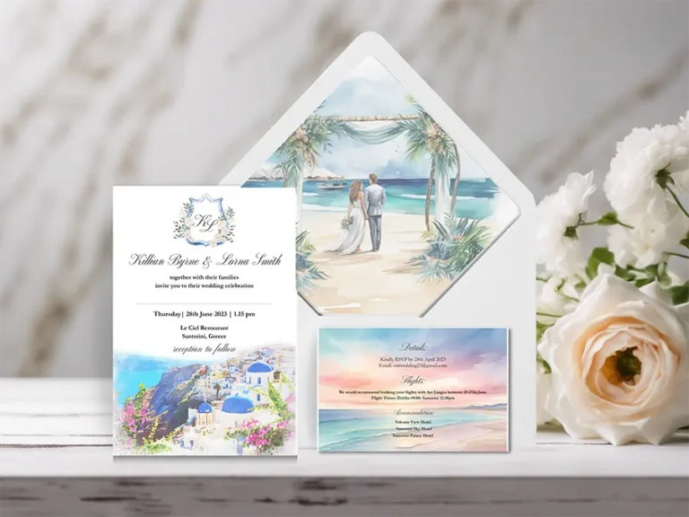 Santorini Beach Wedding Invitation Set