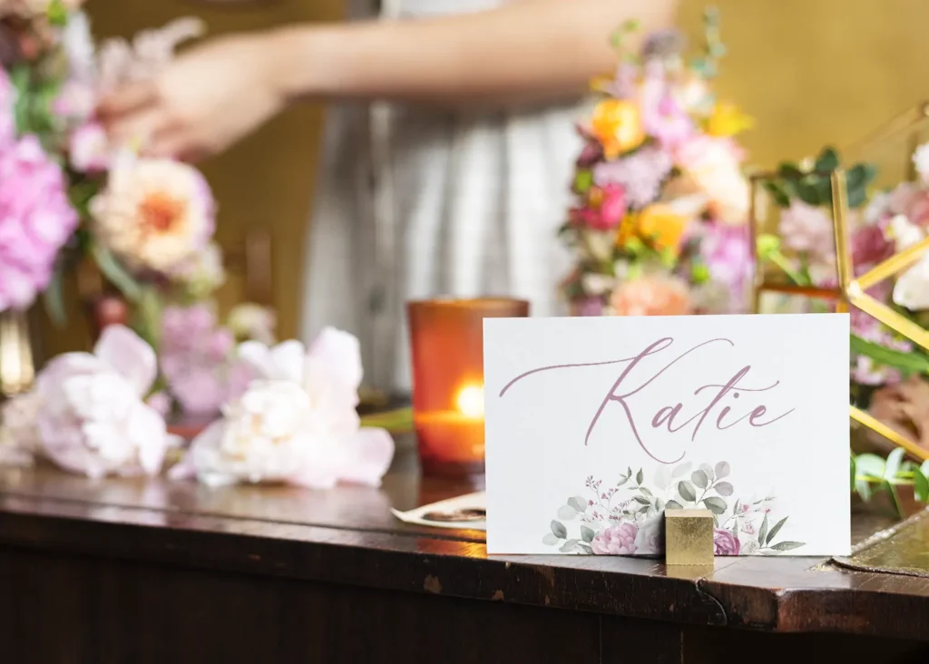 Names Pink Wedding Table Settings