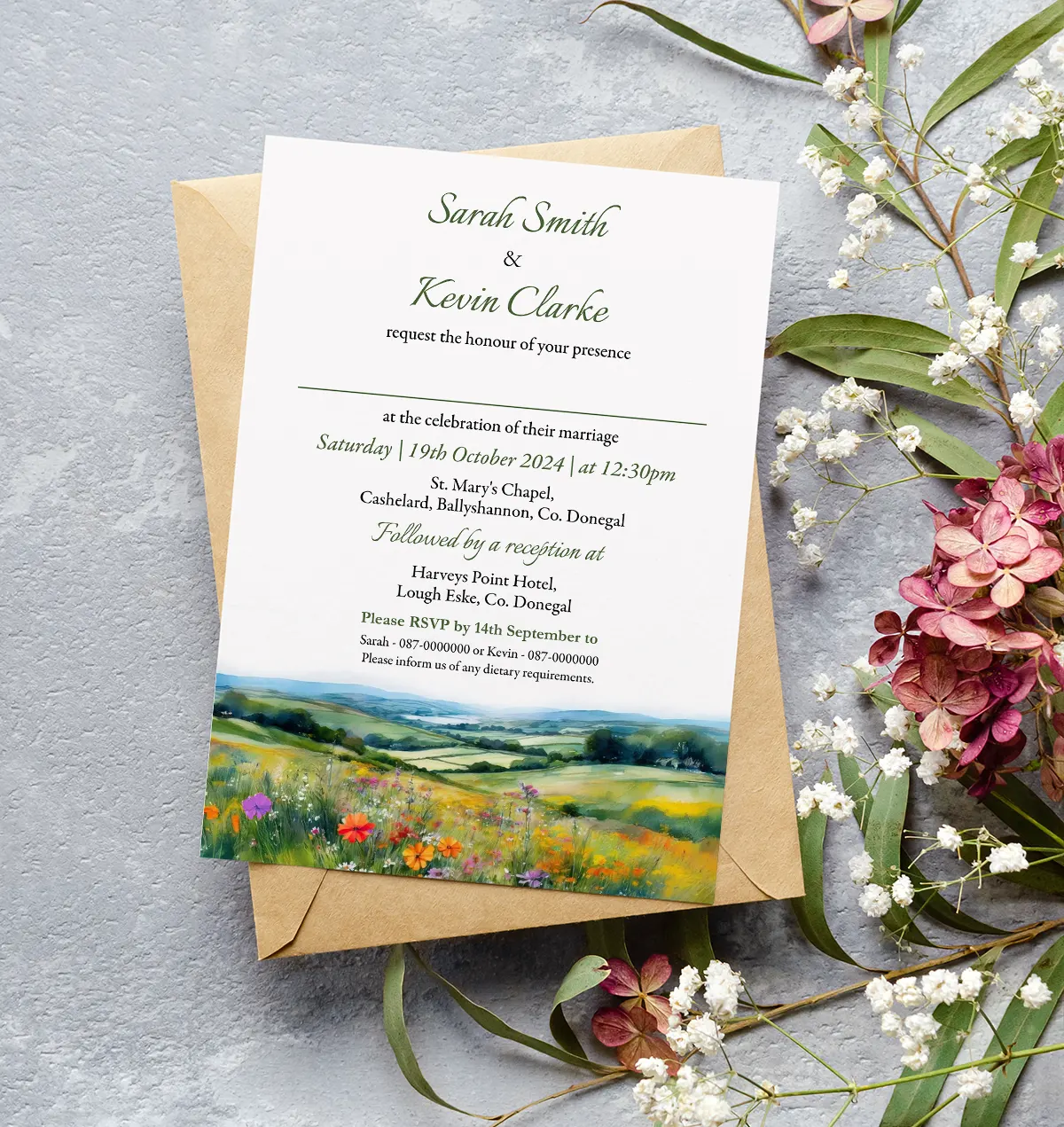Wildflower Countryside Wedding Invitation - Willow & Robin