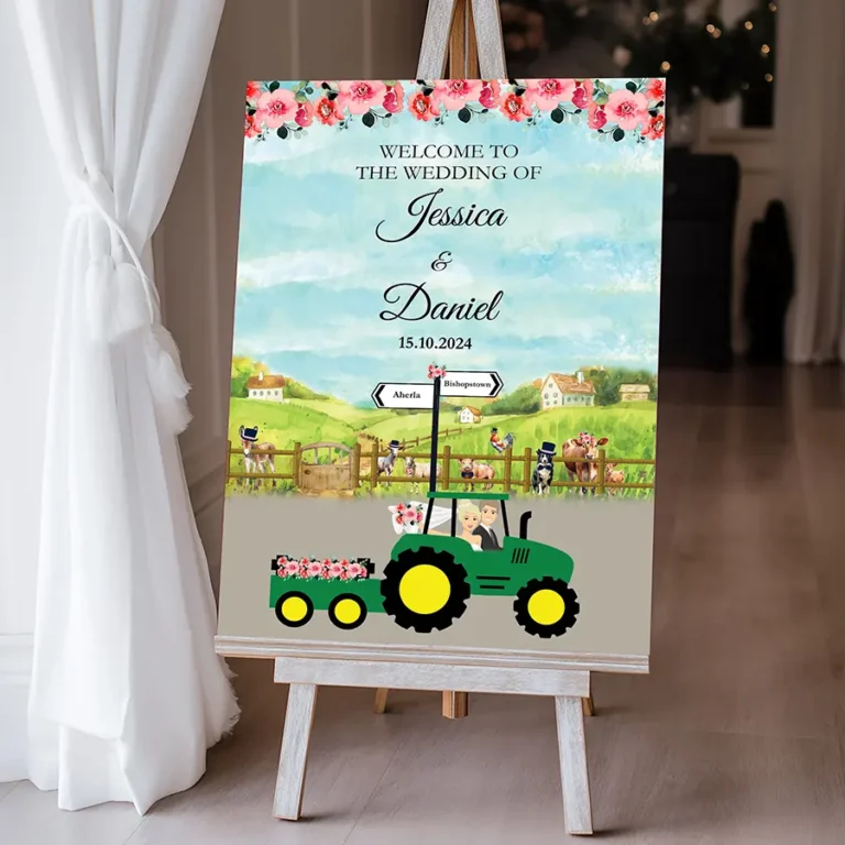 Bespoke Wedding Welcome Signs tractor