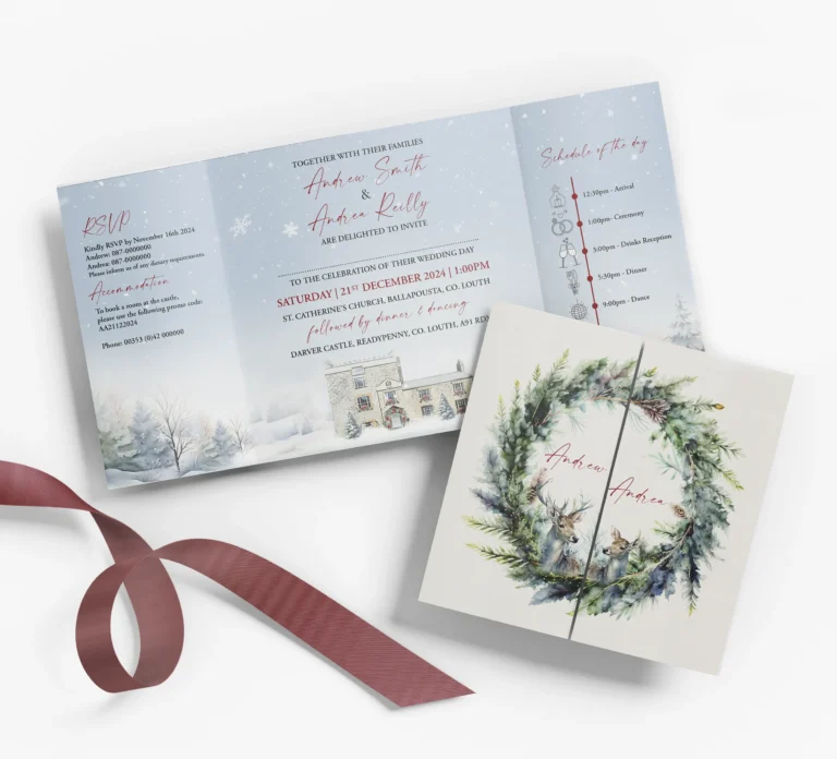 Winter Gatefold with Deer Wedding Invitation