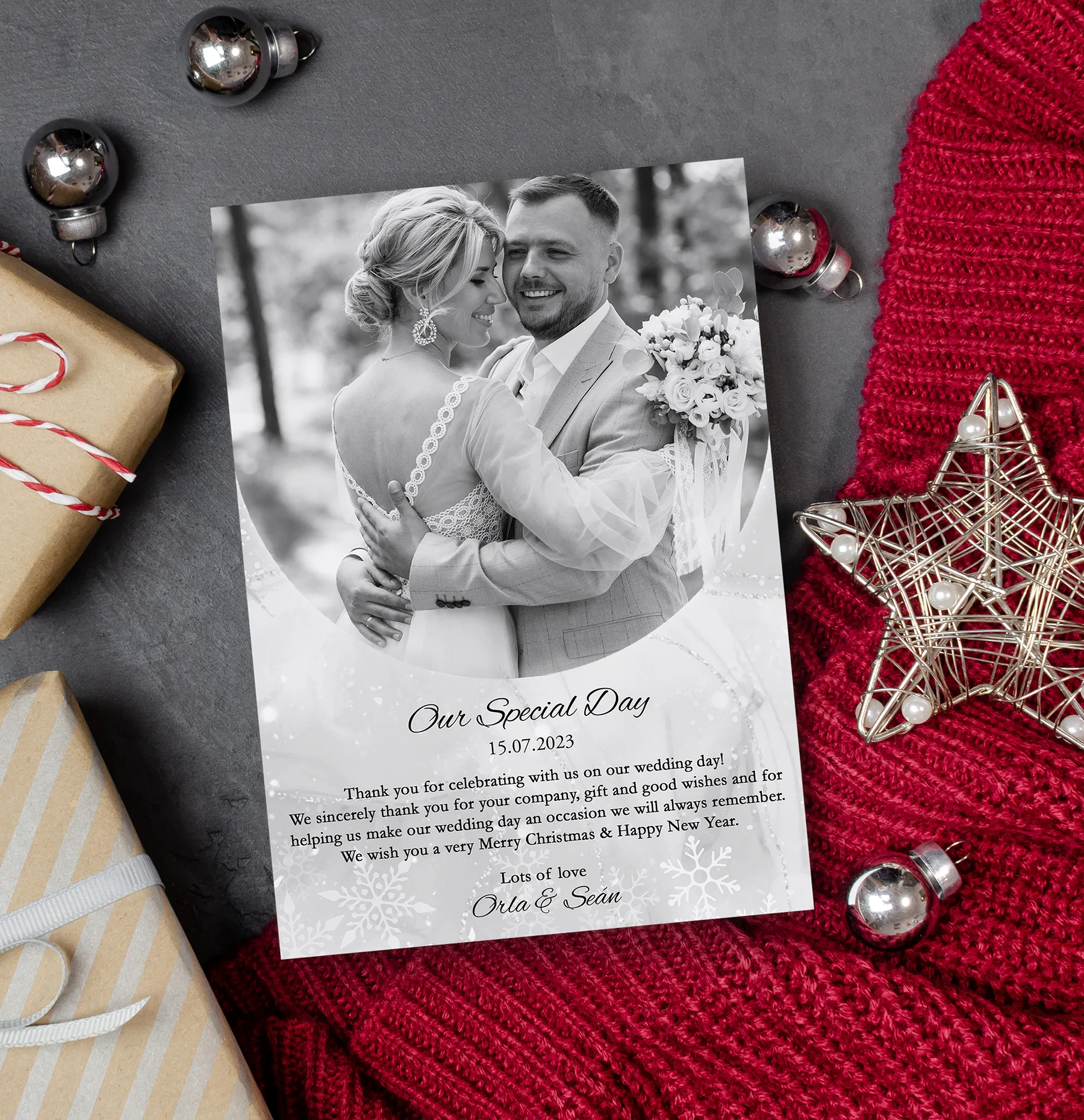 Christmas Themed Wedding Thank You Card - Willow & Robin
