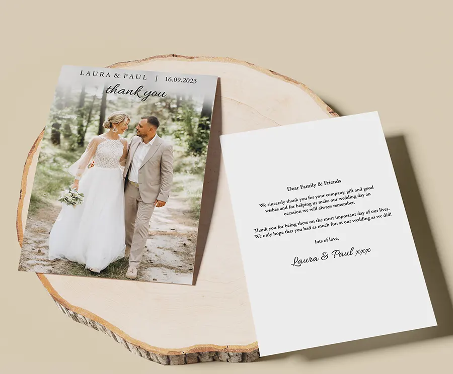 Personalised Wedding Thank You Cards Double Sided